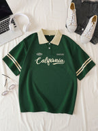 Graphic Contrast Collar Tee