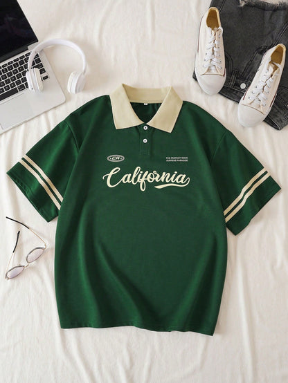 Graphic Contrast Collar Tee