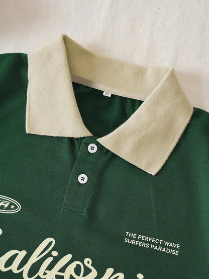 Graphic Contrast Collar Tee