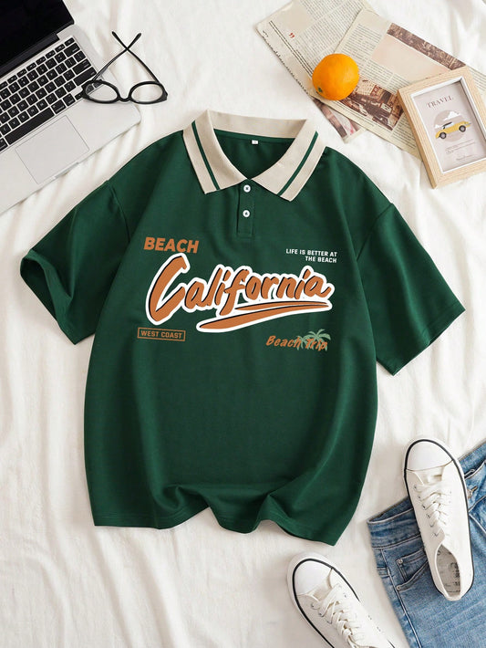 Graphic Contrast Collar Polo Shirt