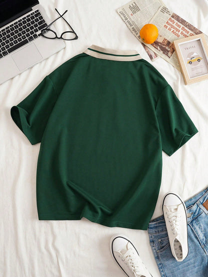 Graphic Contrast Collar Polo Shirt