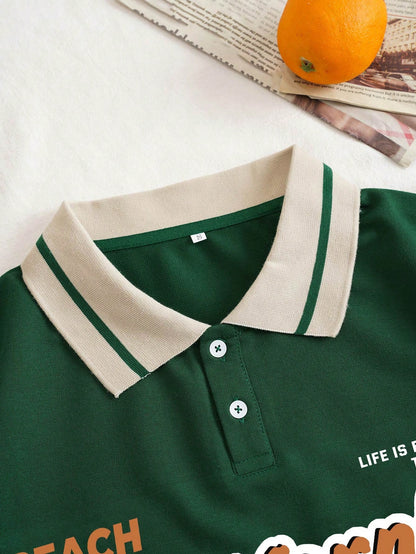 Graphic Contrast Collar Polo Shirt