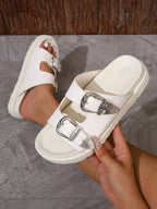 Buckle Wedge Slide Sandals