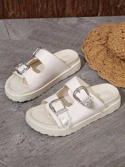 Buckle Wedge Slide Sandals