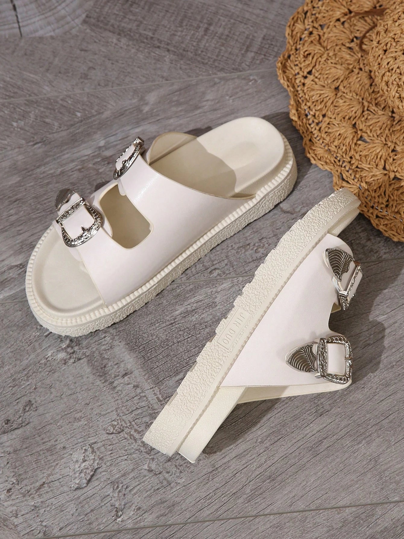 Buckle Wedge Slide Sandals