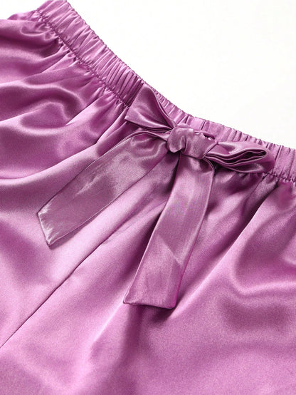 Silk & Lace Splice Cami Top And Shorts Pajama Set