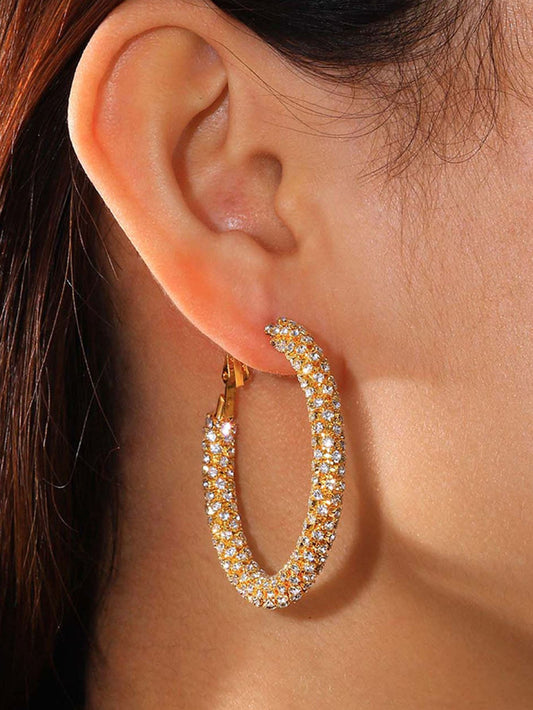 Rhinestone Decor Metallic Hoop Earrings