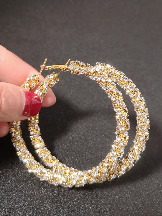 Rhinestone Decor Metallic Hoop Earrings