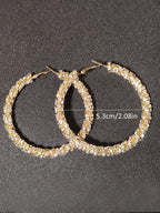 Rhinestone Decor Metallic Hoop Earrings