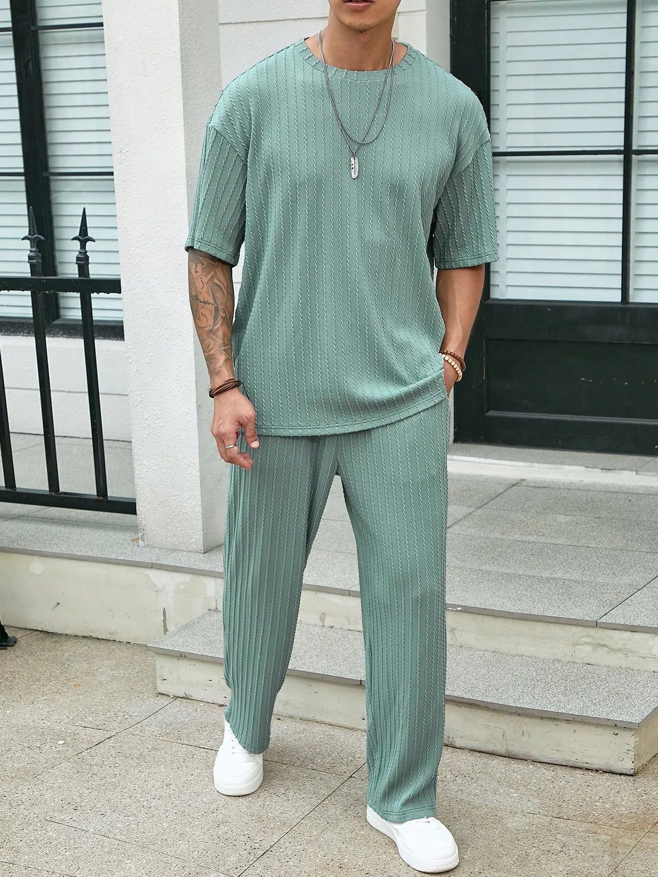 Drop Shoulder T-Shirt and Solid Wide-Fit Pants
