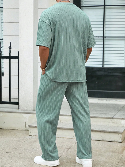 Drop Shoulder T-Shirt and Solid Wide-Fit Pants