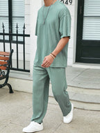 Drop Shoulder T-Shirt and Solid Wide-Fit Pants