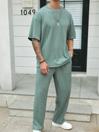 Drop Shoulder T-Shirt and Solid Wide-Fit Pants