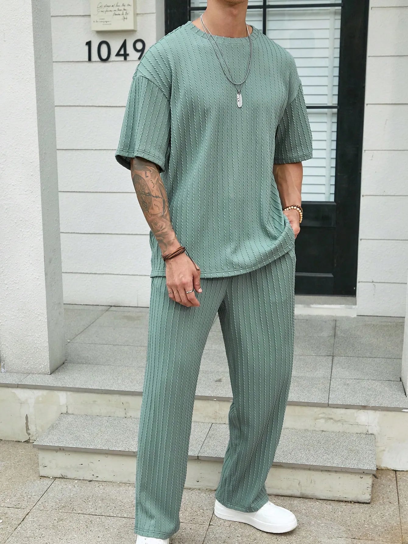 Drop Shoulder T-Shirt and Solid Wide-Fit Pants