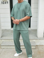 Drop Shoulder T-Shirt and Solid Wide-Fit Pants