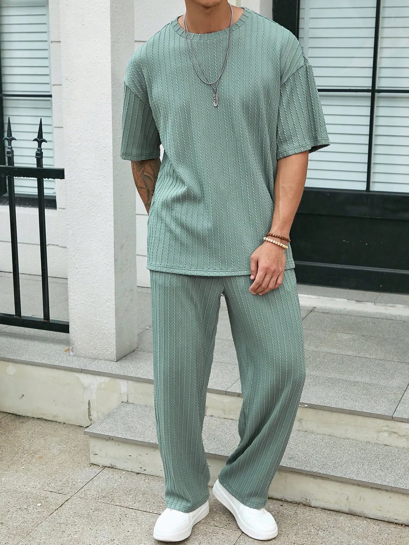 Drop Shoulder T-Shirt and Solid Wide-Fit Pants