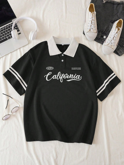 Graphic Contrast Collar Tee