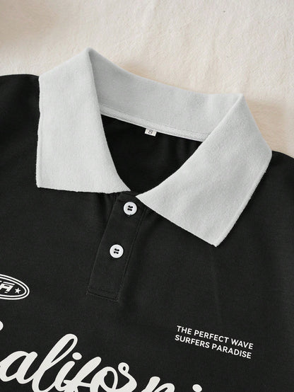 Graphic Contrast Collar Tee