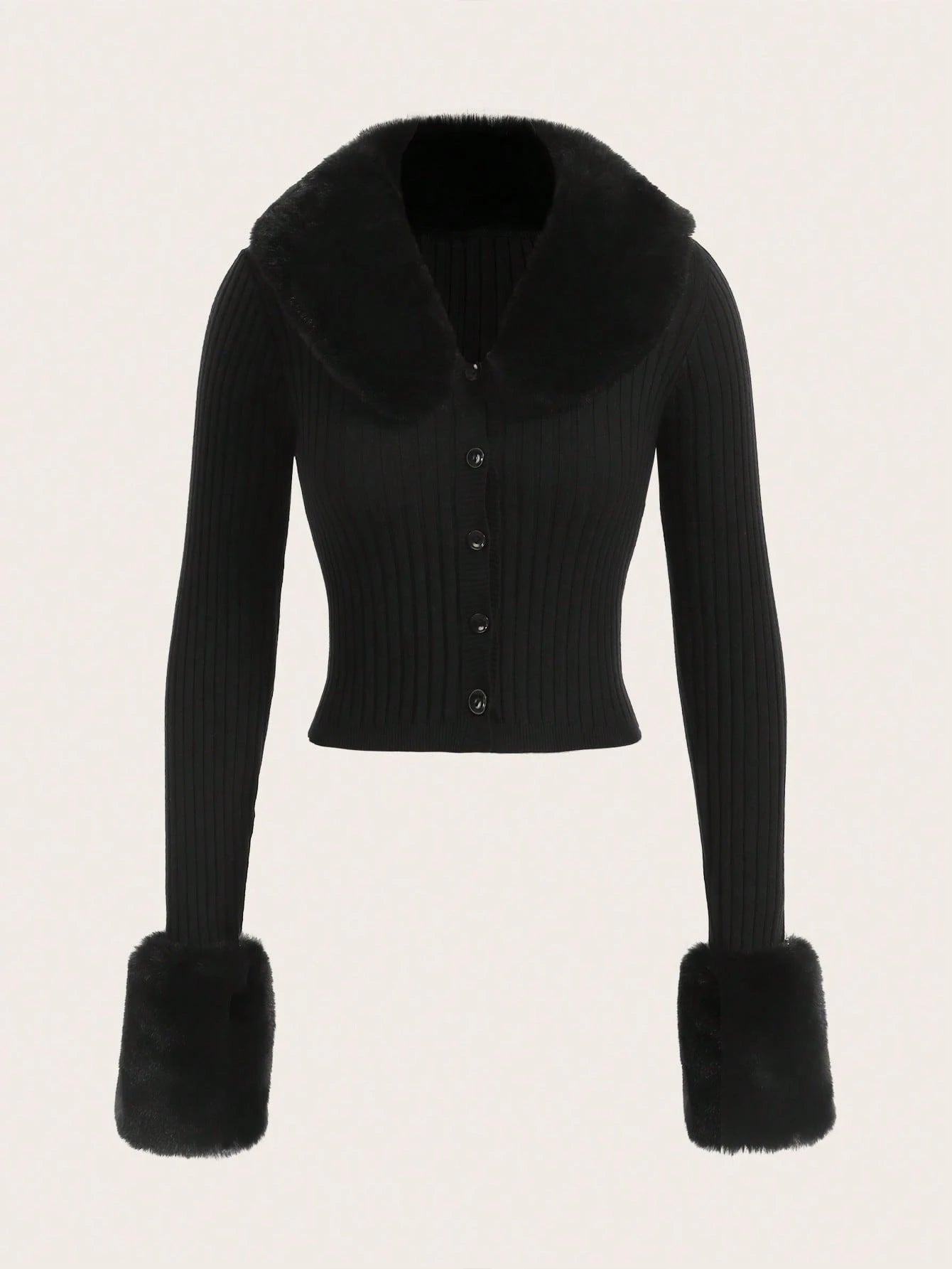 Trim Ribbed Knit Cardigan