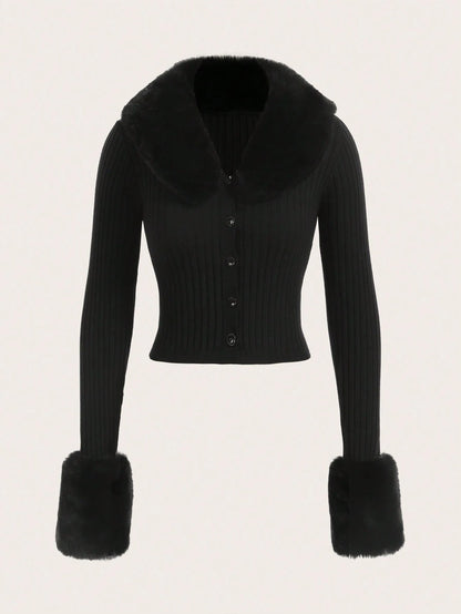 Trim Ribbed Knit Cardigan