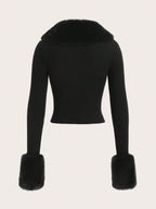 Trim Ribbed Knit Cardigan