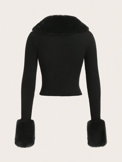 Trim Ribbed Knit Cardigan