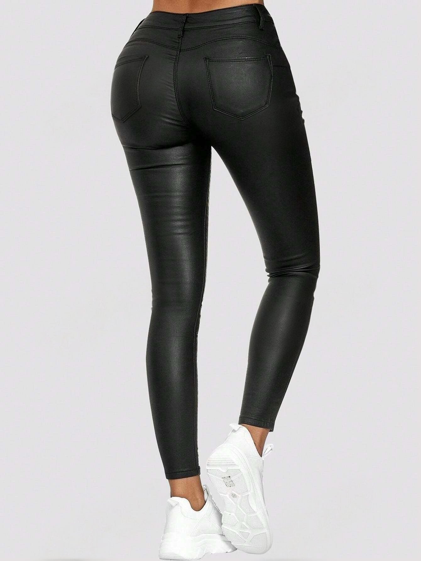 High Waist PU Leather Skinny Pants