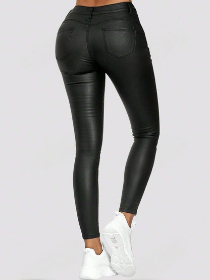 High Waist PU Leather Skinny Pants