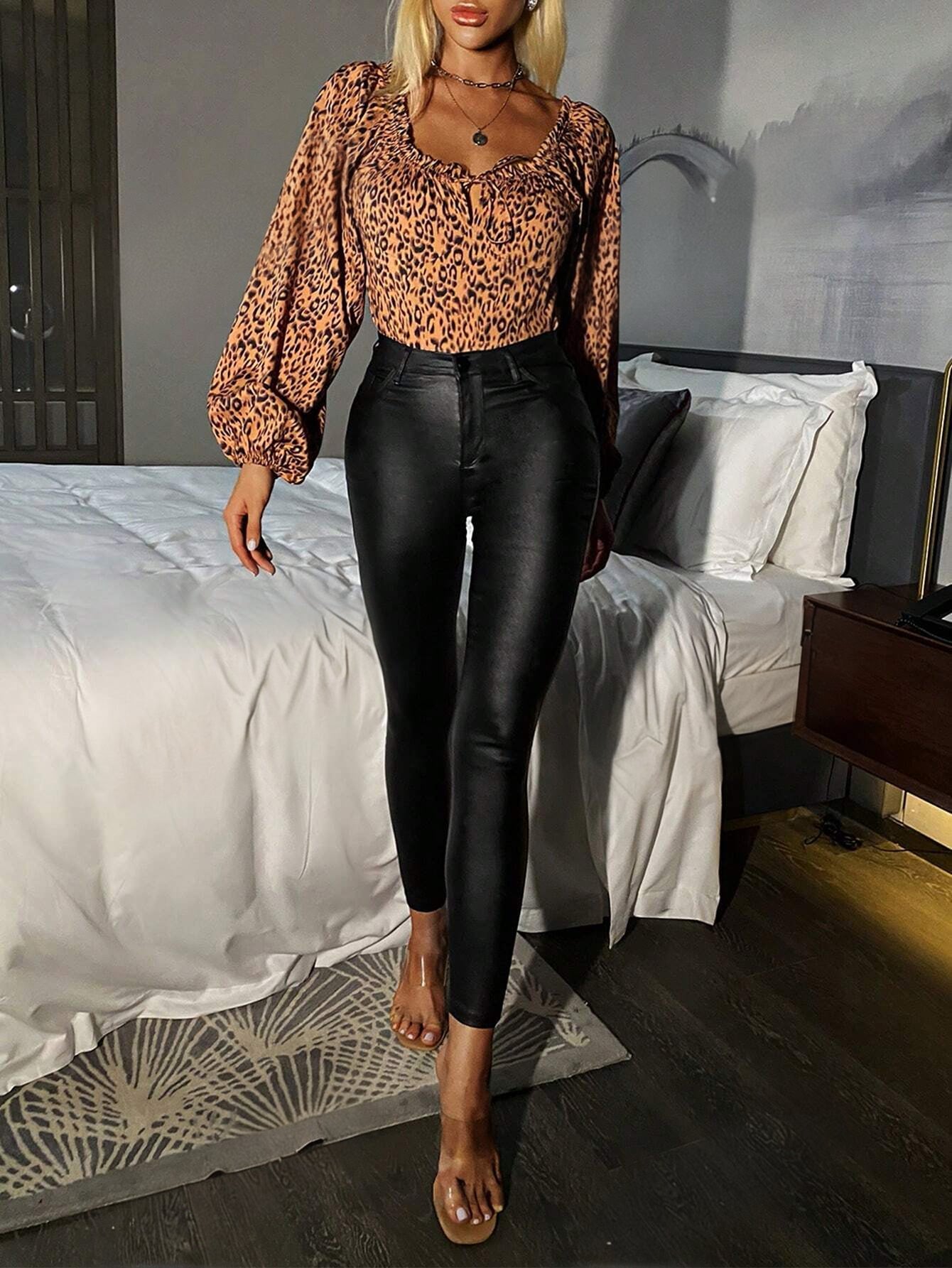 High Waist PU Leather Skinny Pants