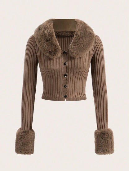 Trim Ribbed Knit Cardigan