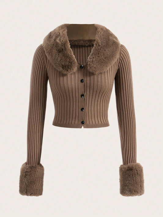 Trim Ribbed Knit Cardigan