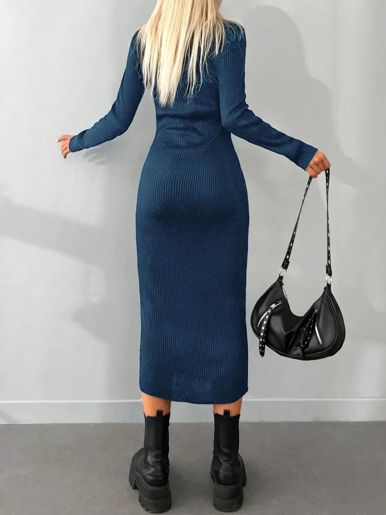 Solid Knit Turtleneck  Dress