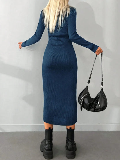 Solid Knit Turtleneck  Dress