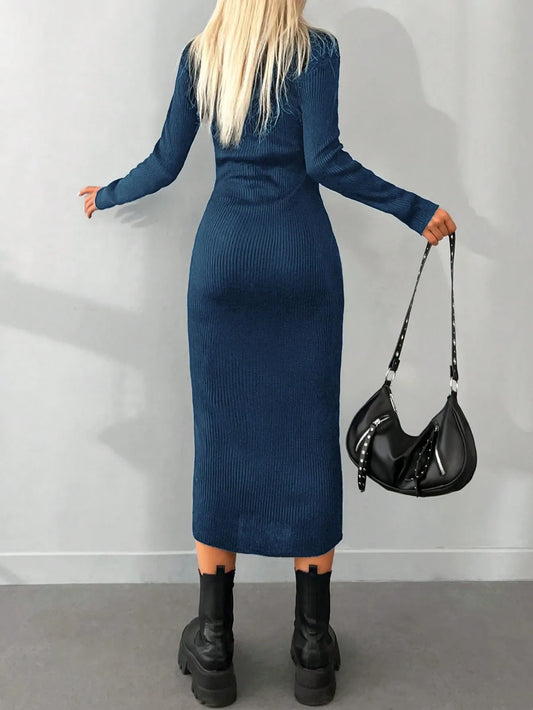Solid Knit Turtleneck  Dress