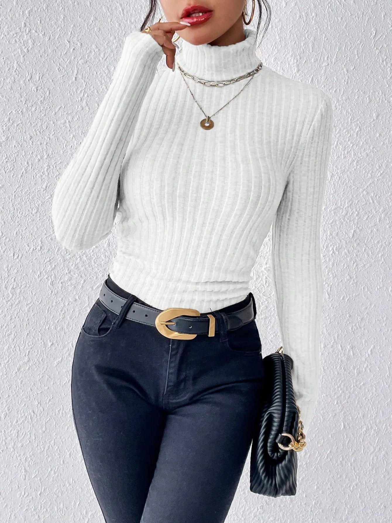 Knit Textured Ribbed  Turtlenecks