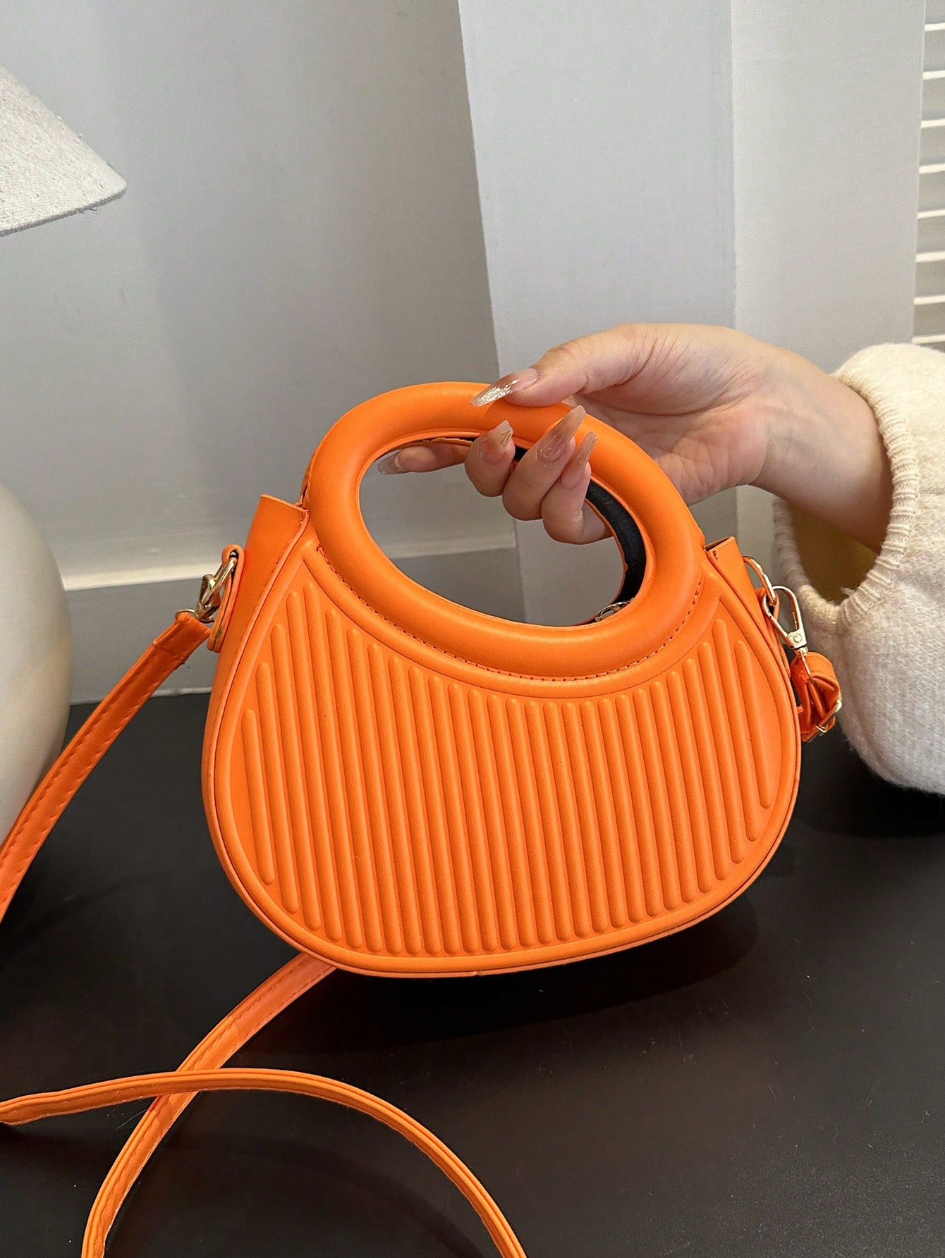 Striped Embossed Handbag