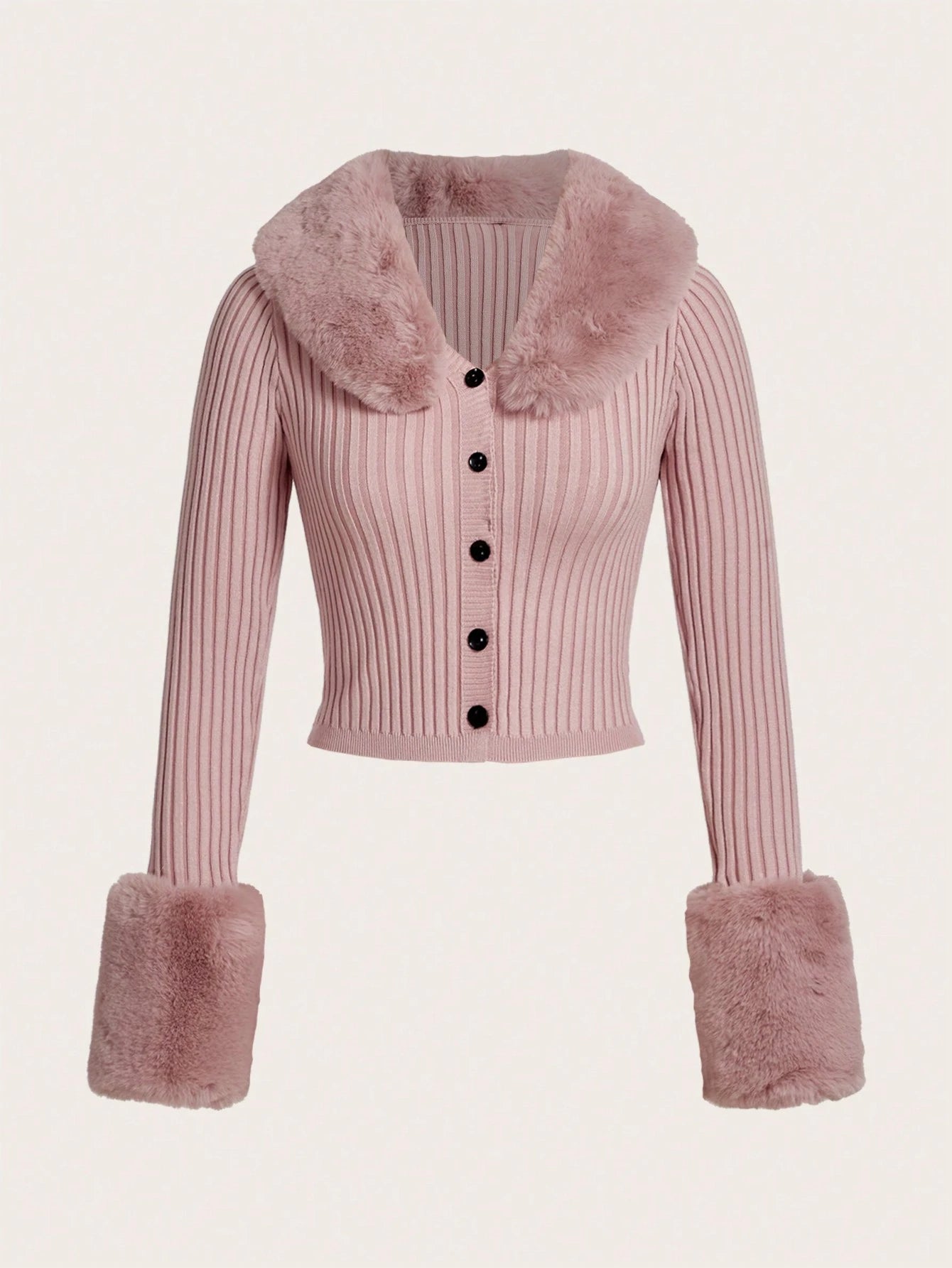 Trim Ribbed Knit Cardigan