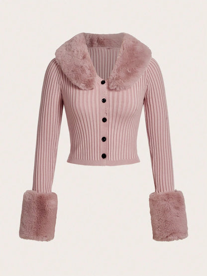 Trim Ribbed Knit Cardigan