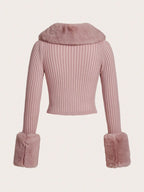 Trim Ribbed Knit Cardigan