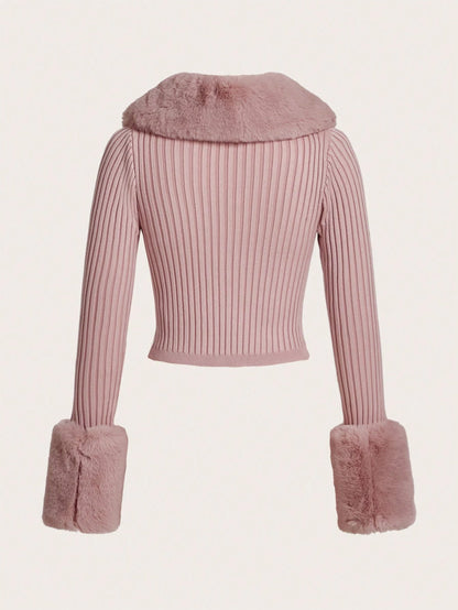 Trim Ribbed Knit Cardigan