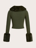 Trim Ribbed Knit Cardigan