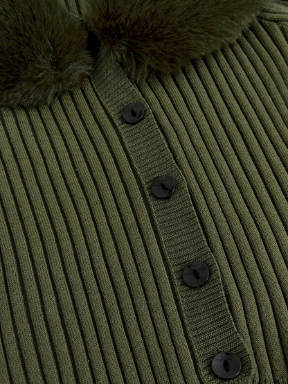 Trim Ribbed Knit Cardigan