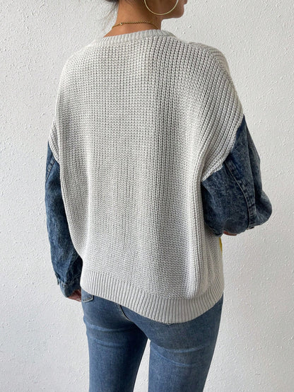 Drop Shoulder Patchwork Sweater