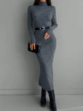 Solid Knit Turtleneck Dress