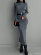 Solid Knit Turtleneck Dress