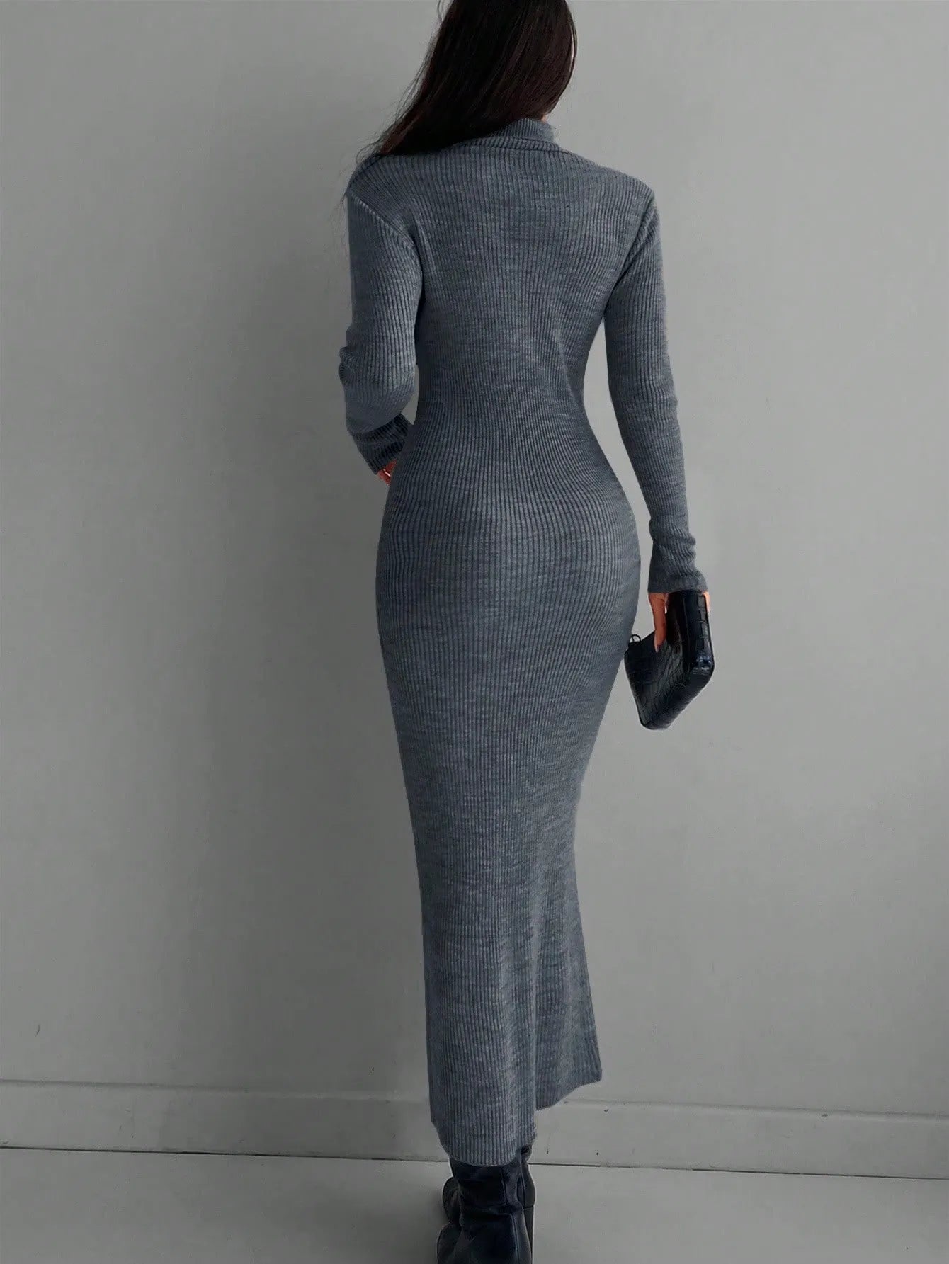 Solid Knit Turtleneck Dress