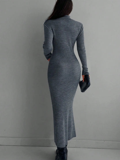 Solid Knit Turtleneck Dress