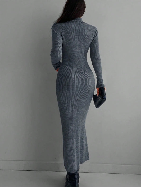 Solid Knit Turtleneck Dress