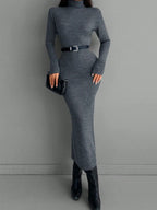 Solid Knit Turtleneck Dress
