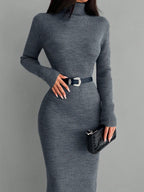 Solid Knit Turtleneck Dress